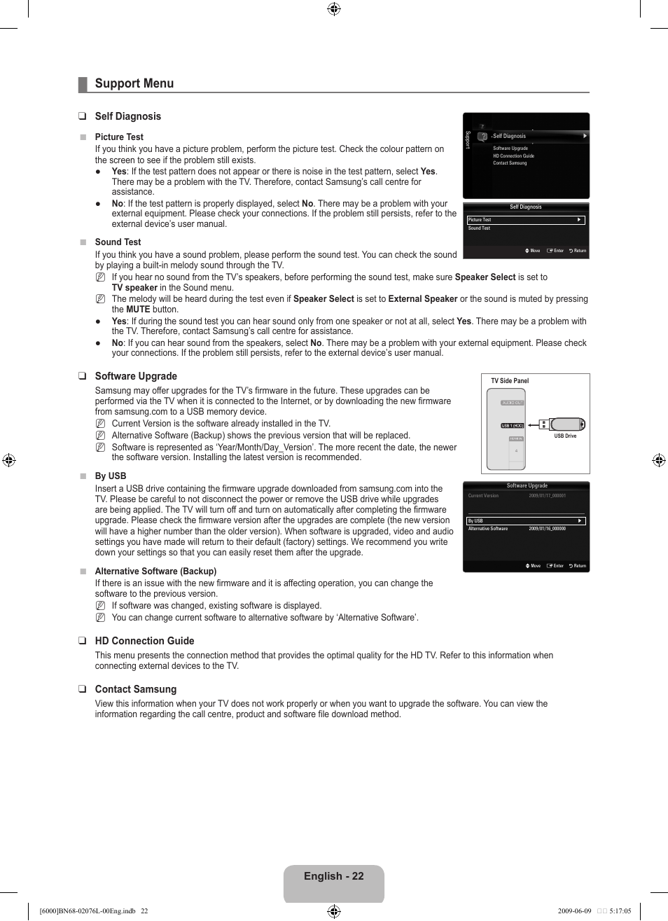 Support menu | Samsung BN68-02076L-00 User Manual | Page 24 / 59