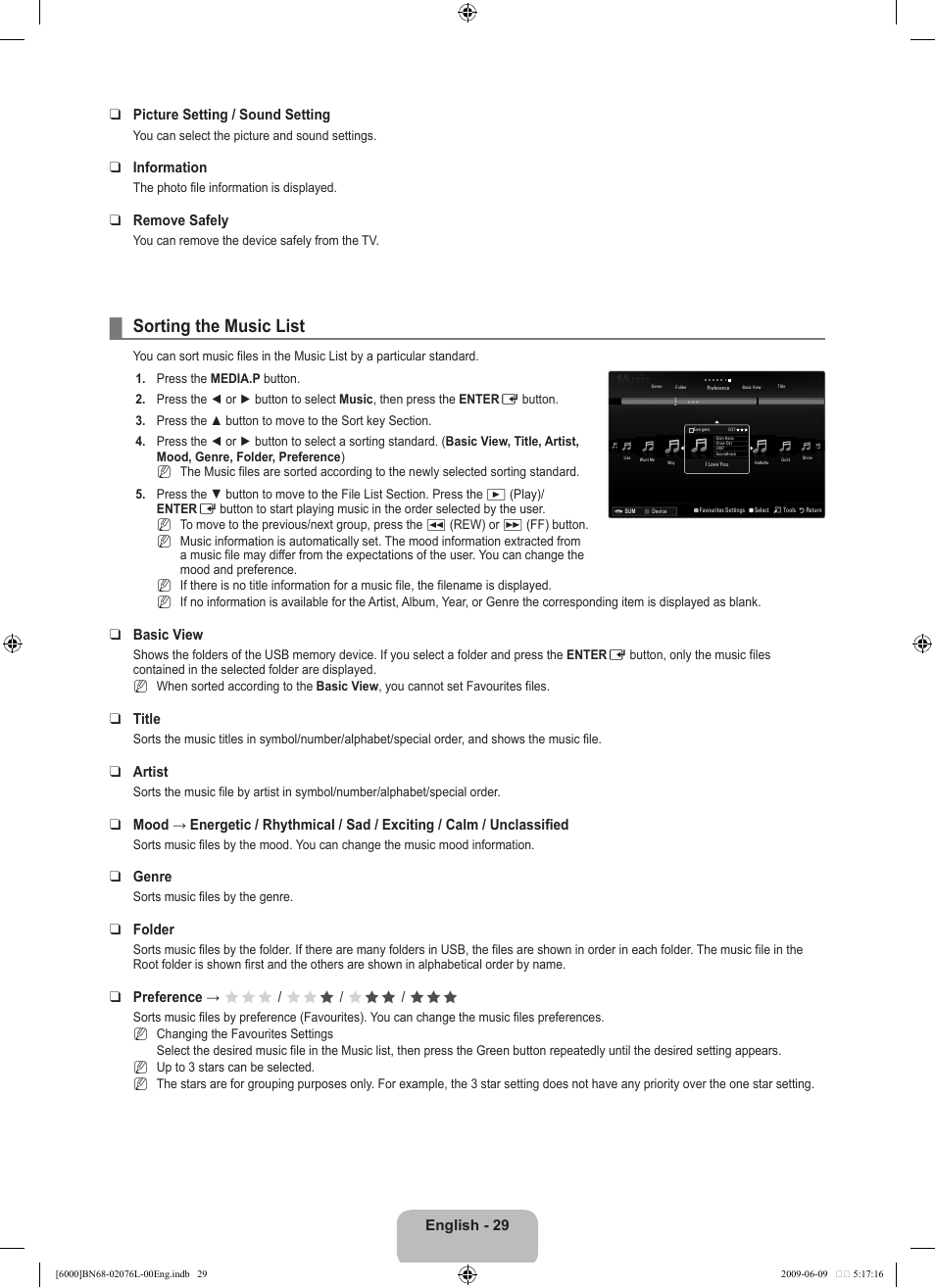 Sorting the music list | Samsung BN68-02076L-00 User Manual | Page 31 / 59