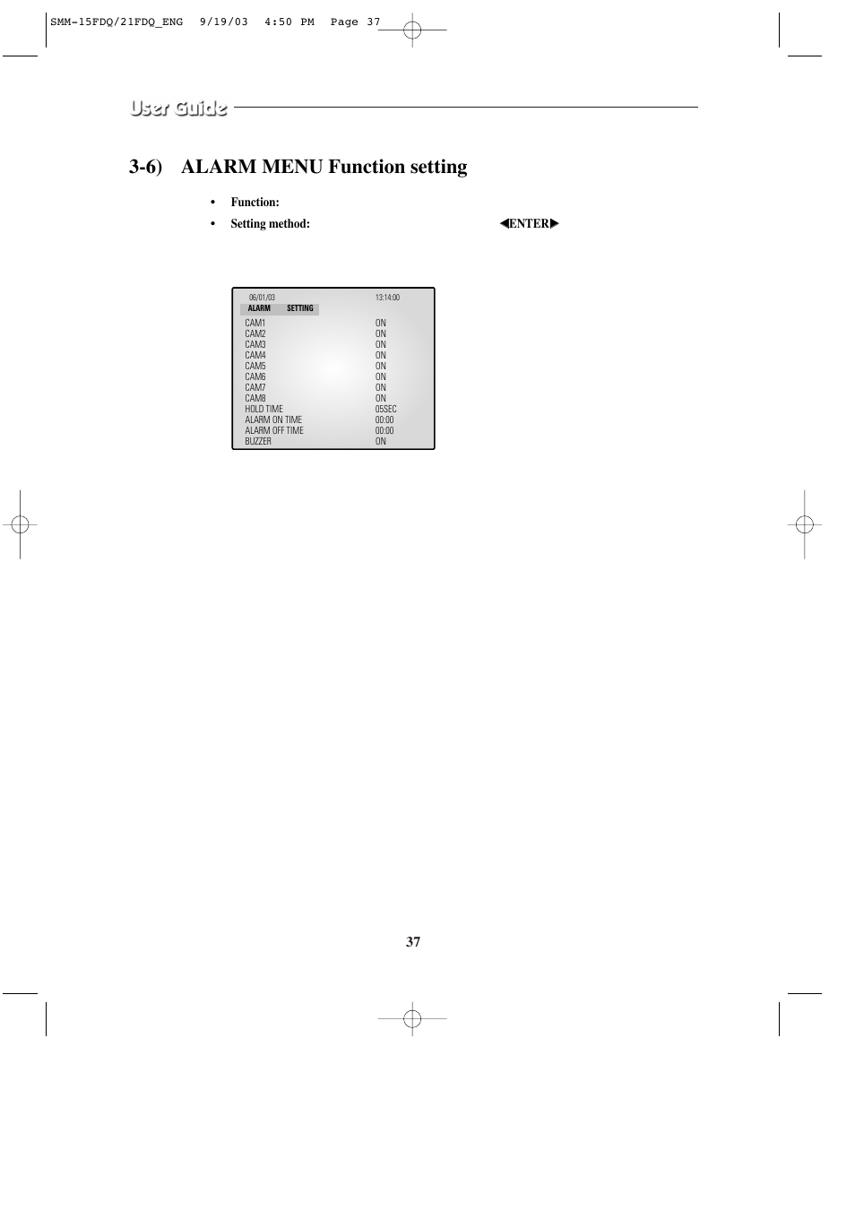 6) alarm menu function setting | Samsung SMM-15FDQ User Manual | Page 37 / 49