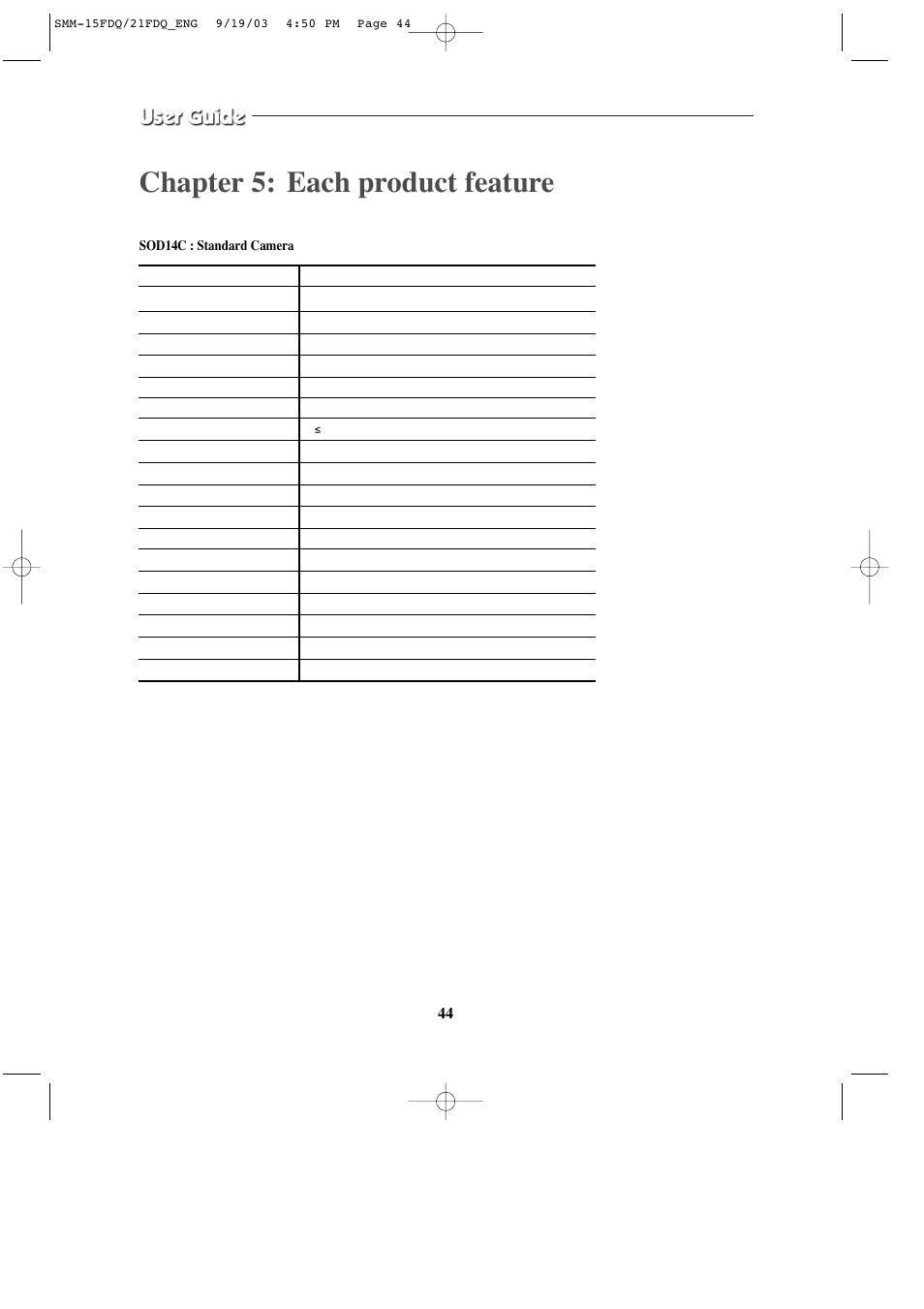 Chapter 5: each product feature | Samsung SMM-15FDQ User Manual | Page 44 / 49