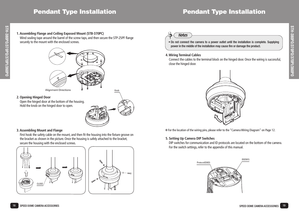 Pendant type installation | Samsung SPD-3700T User Manual | Page 10 / 21