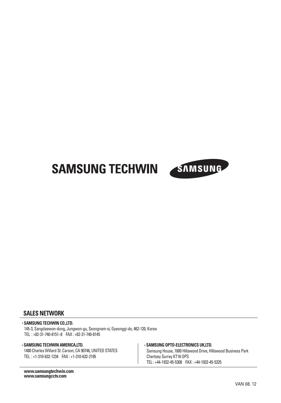 Sales network | Samsung SPD-3700T User Manual | Page 21 / 21