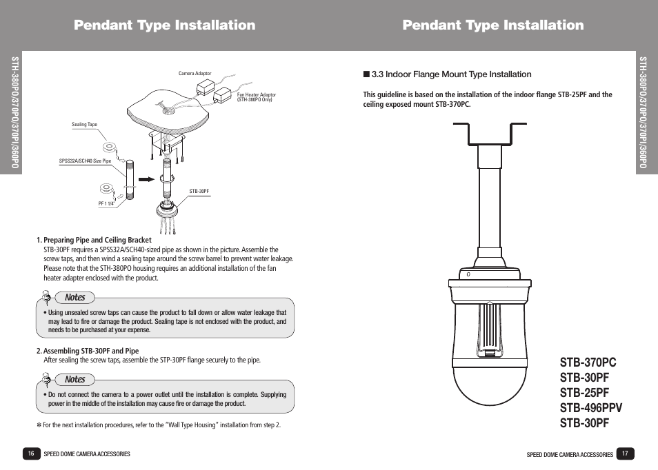 Pendant type installation | Samsung SPD-3700T User Manual | Page 9 / 21