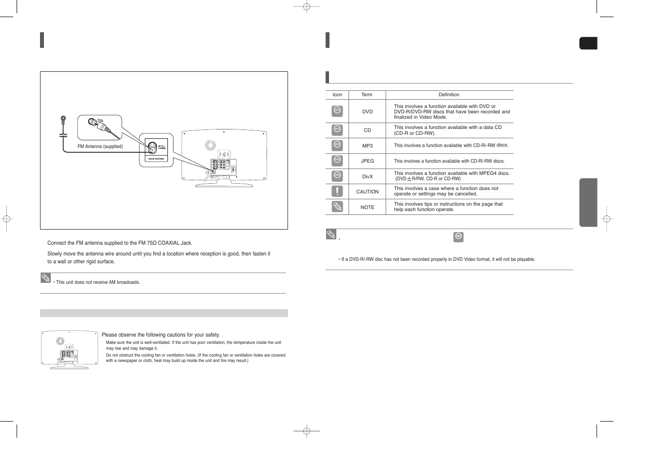 Connecting the fm antenna, Before reading the user's manual, Icons that will be used in manual | Samsung HT-X250 EN User Manual | Page 12 / 34