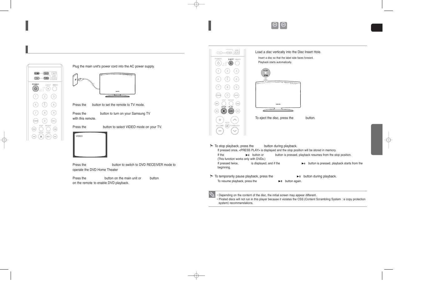 Before using your home theater, Disc playback | Samsung HT-X250 EN User Manual | Page 13 / 34