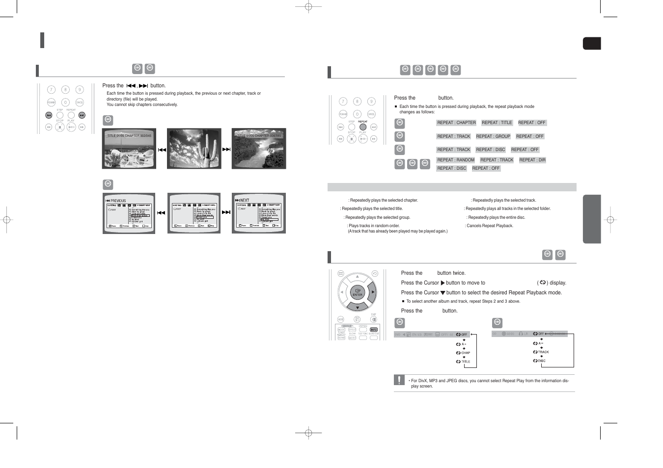 Using the playback function, Con’t), Skipping scenes/songs | Repeat playback | Samsung HT-X250 EN User Manual | Page 17 / 34