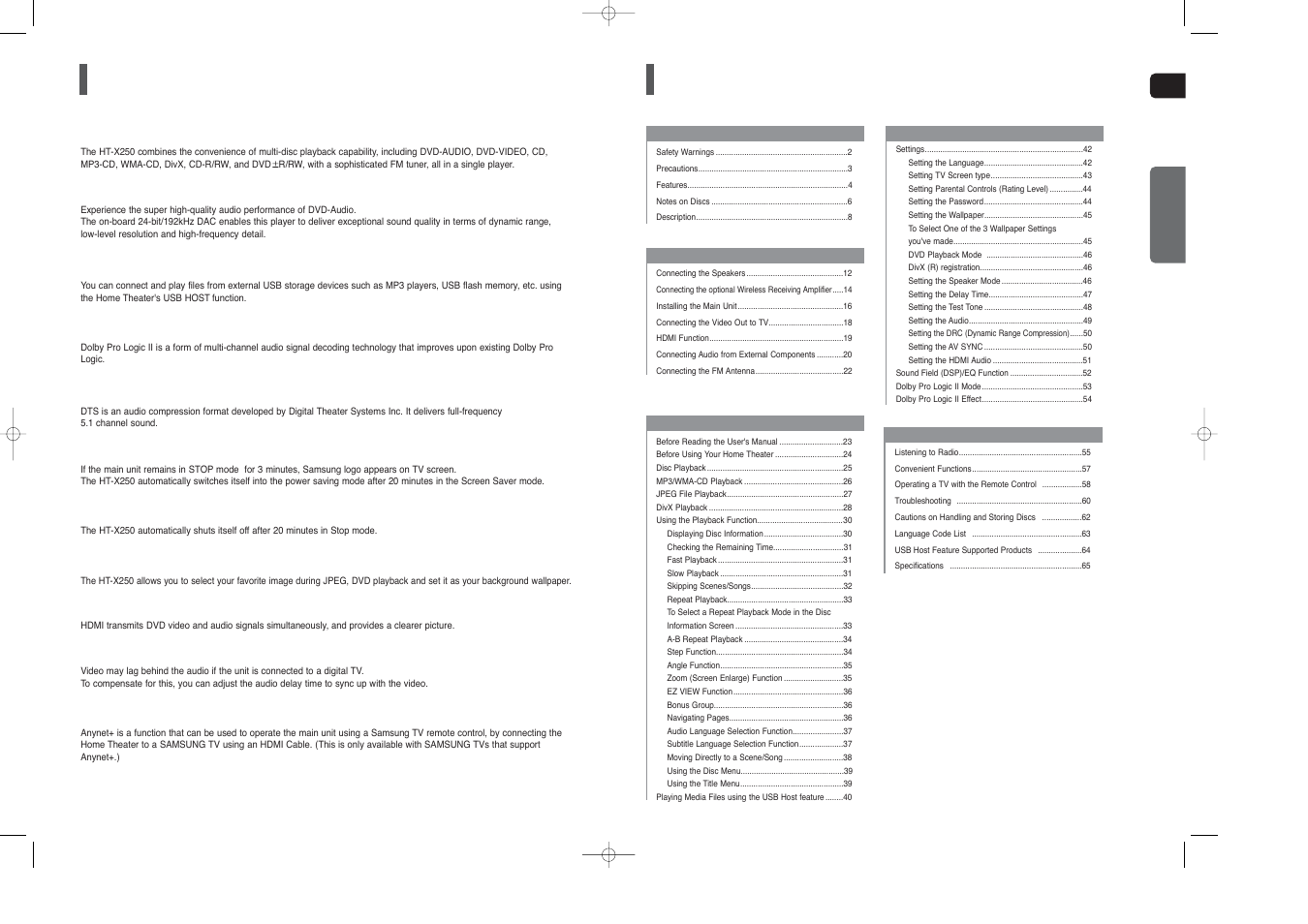 Samsung HT-X250 EN User Manual | Page 3 / 34