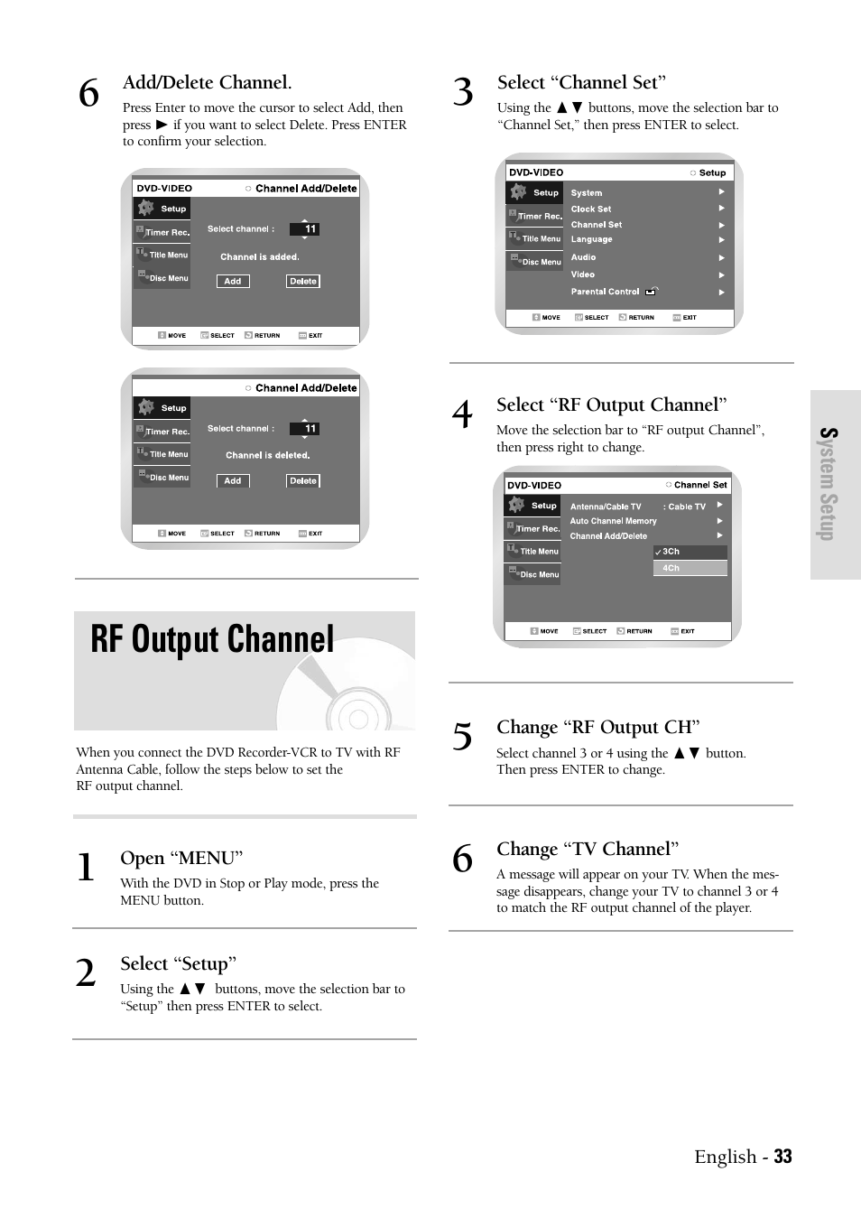 Rf output channel | Samsung DVDVR300 User Manual | Page 33 / 98