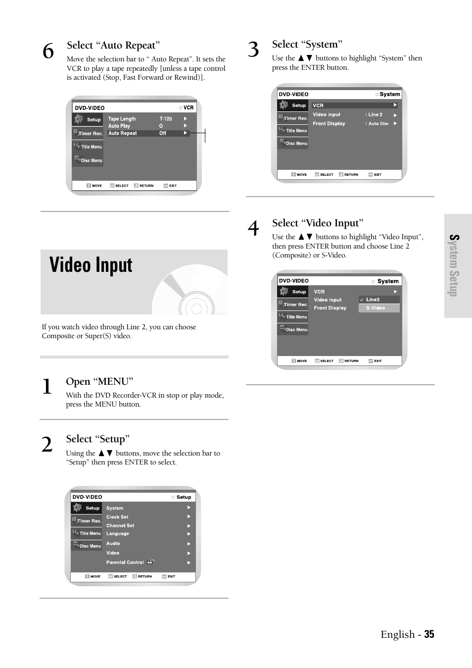 Video input | Samsung DVDVR300 User Manual | Page 35 / 98
