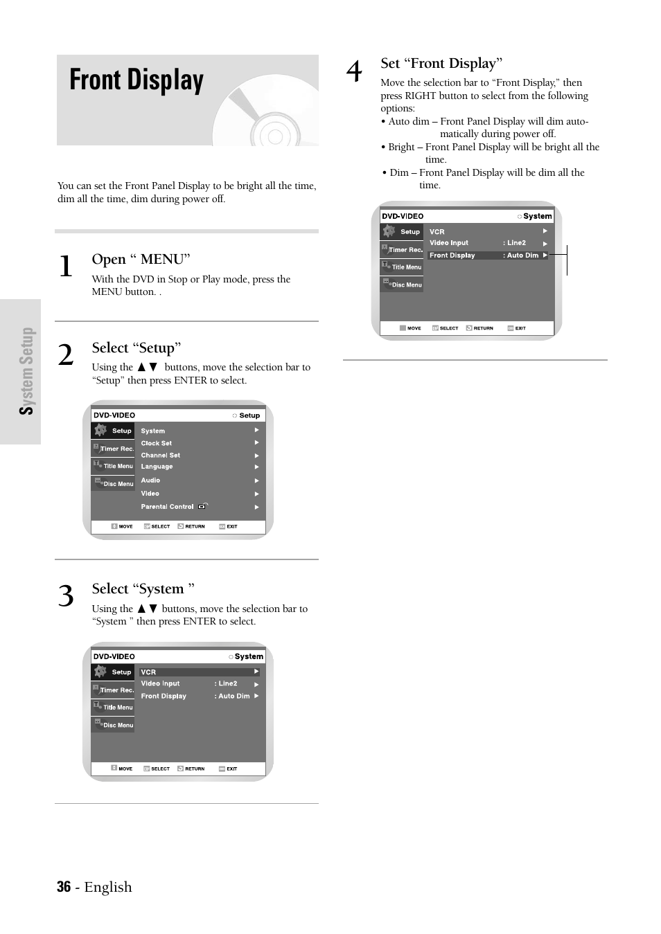 Front display | Samsung DVDVR300 User Manual | Page 36 / 98