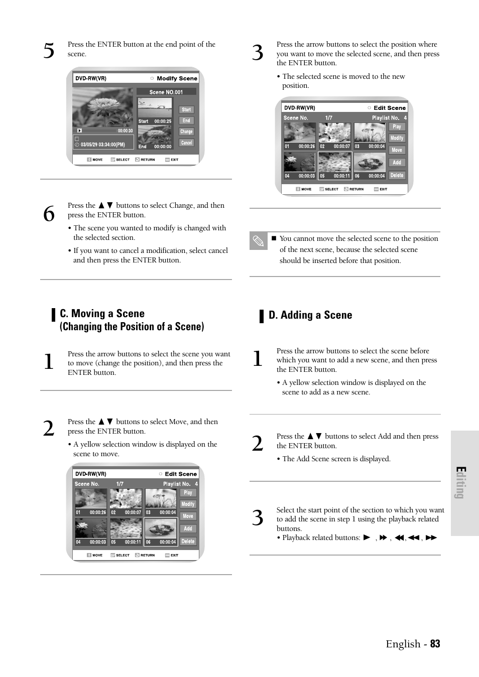 Editing | Samsung DVDVR300 User Manual | Page 83 / 98