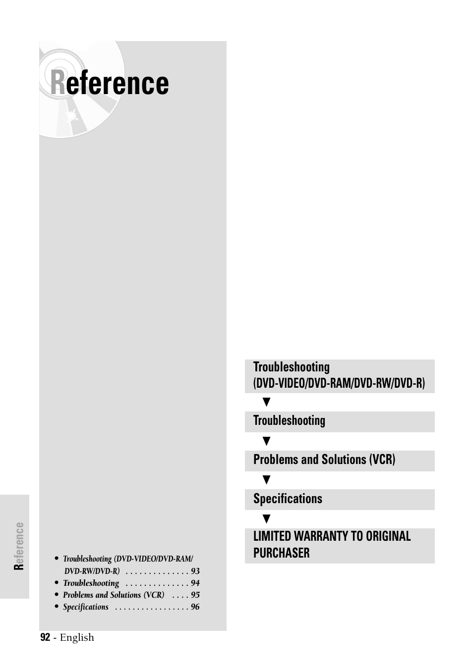 Reference | Samsung DVDVR300 User Manual | Page 92 / 98