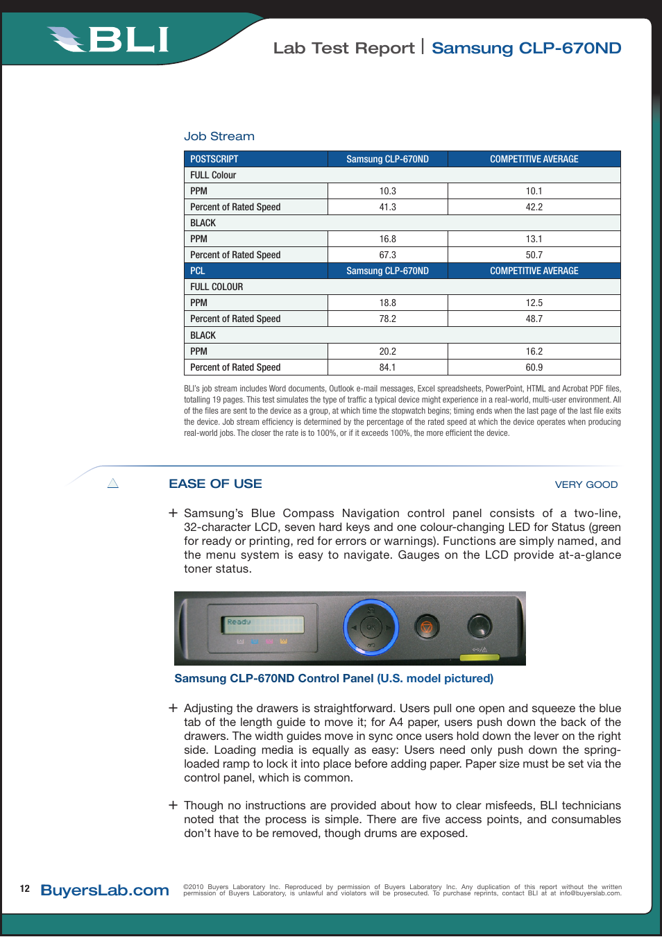 Lab test report, Samsung clp-670nd | Samsung CLP-670ND User Manual | Page 12 / 18