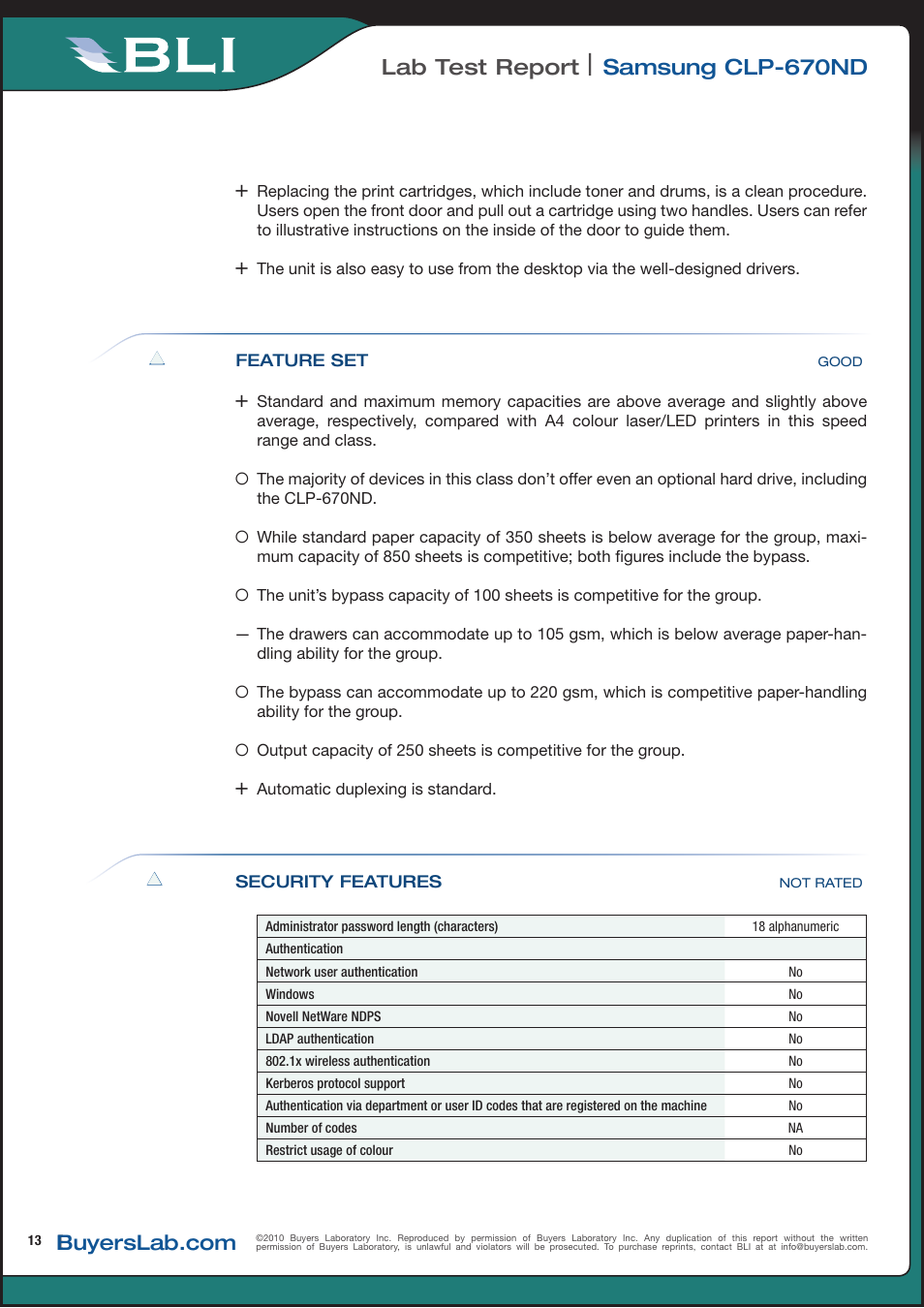 Lab test report, Samsung clp-670nd | Samsung CLP-670ND User Manual | Page 13 / 18