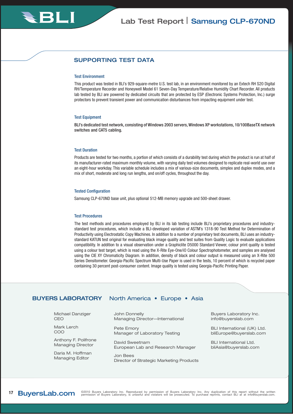 Lab test report, Samsung clp-670nd | Samsung CLP-670ND User Manual | Page 17 / 18