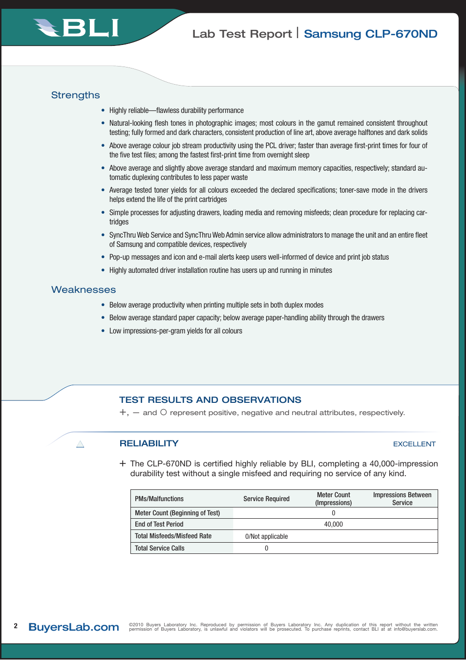 Lab test report, Samsung clp-670nd | Samsung CLP-670ND User Manual | Page 2 / 18