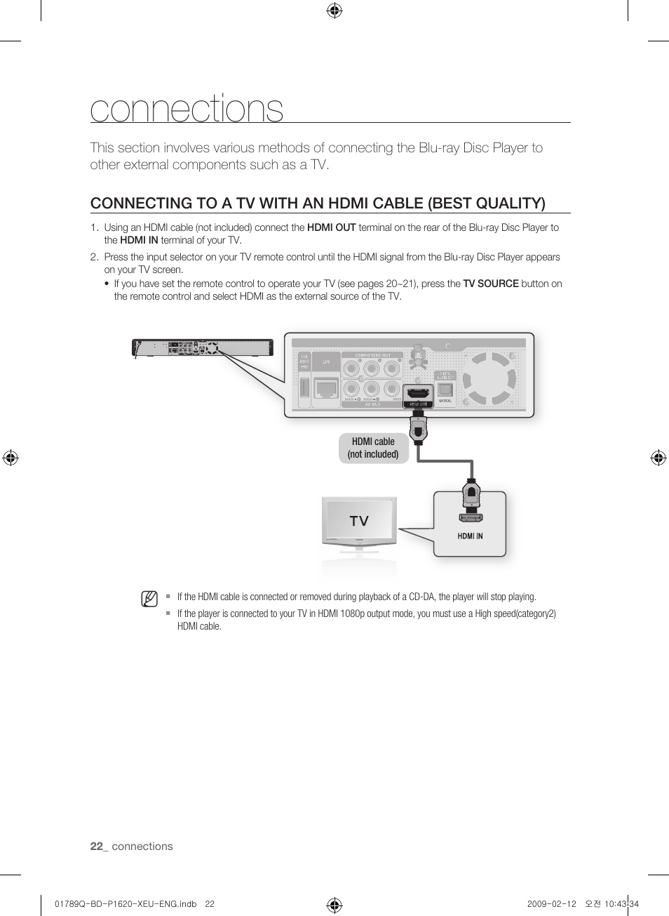Connections | Samsung BD-P1620 User Manual | Page 22 / 75