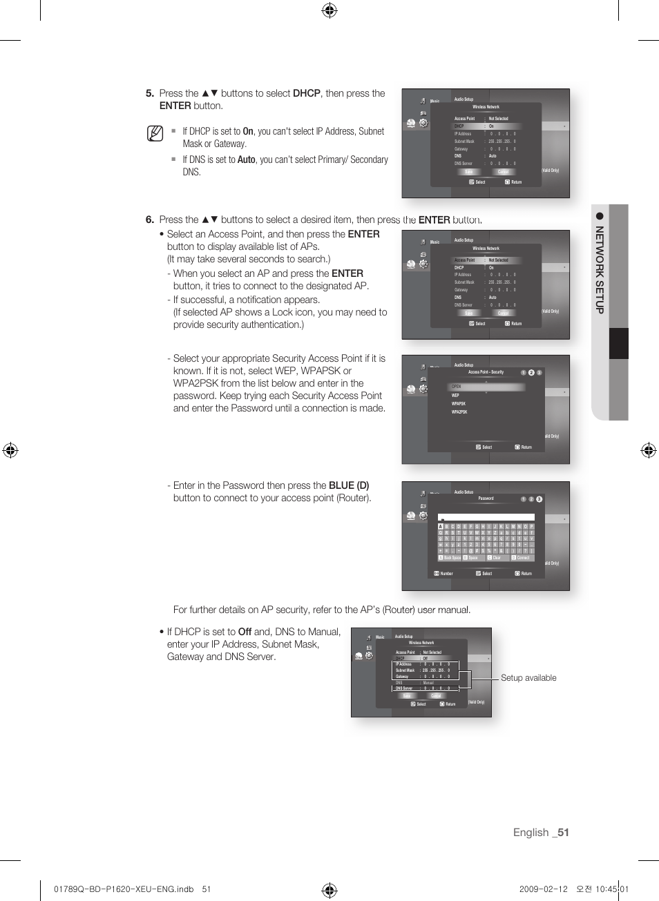 English _1, Setup available | Samsung BD-P1620 User Manual | Page 51 / 75