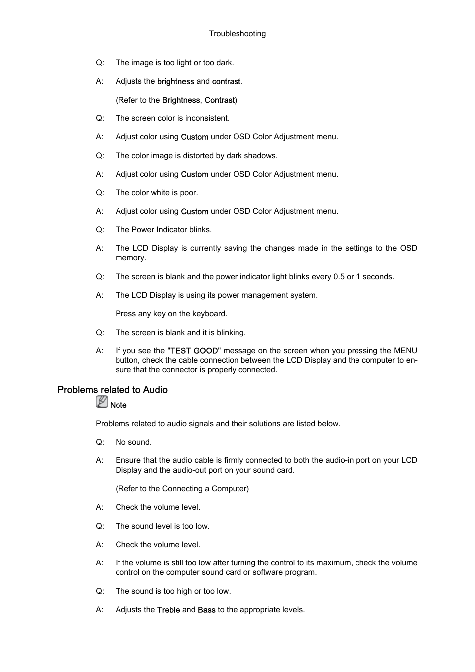 Problems related to audio | Samsung 460UTN User Manual | Page 100 / 116