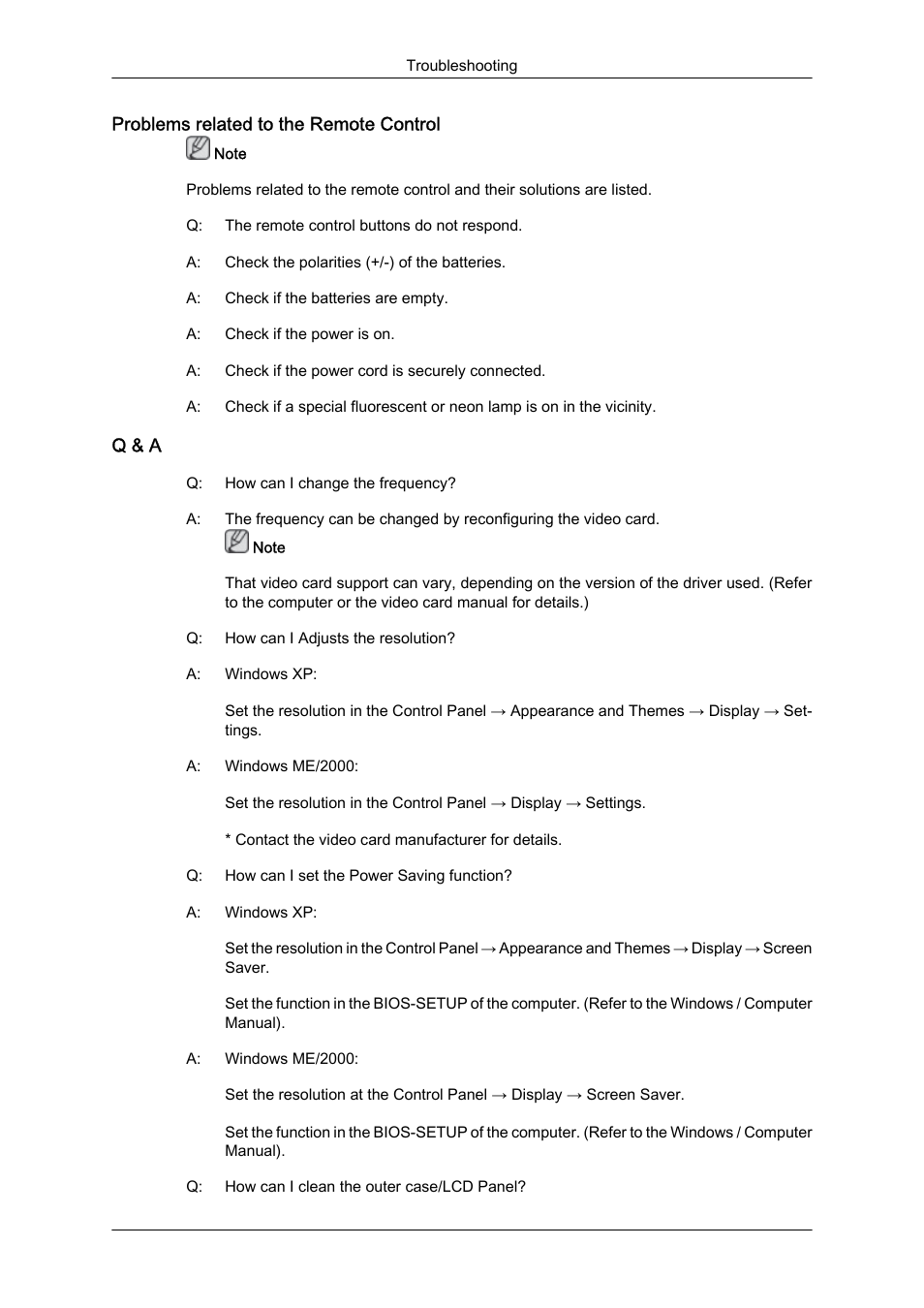 Problems related to the remote control, Q & a | Samsung 460UTN User Manual | Page 101 / 116