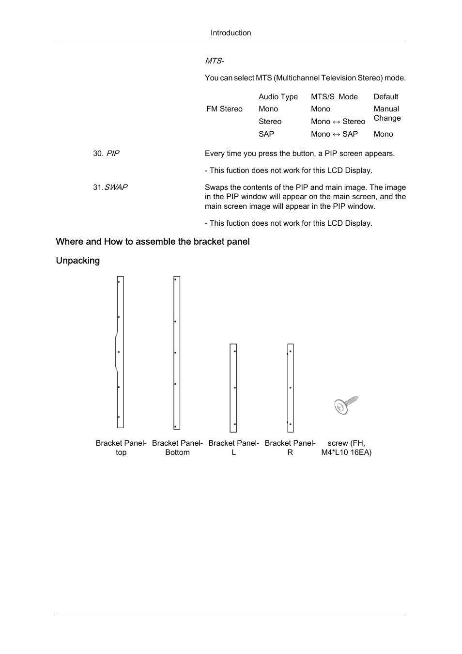 Where and how to assemble the bracket panel, Unpacking | Samsung 460UTN User Manual | Page 19 / 116