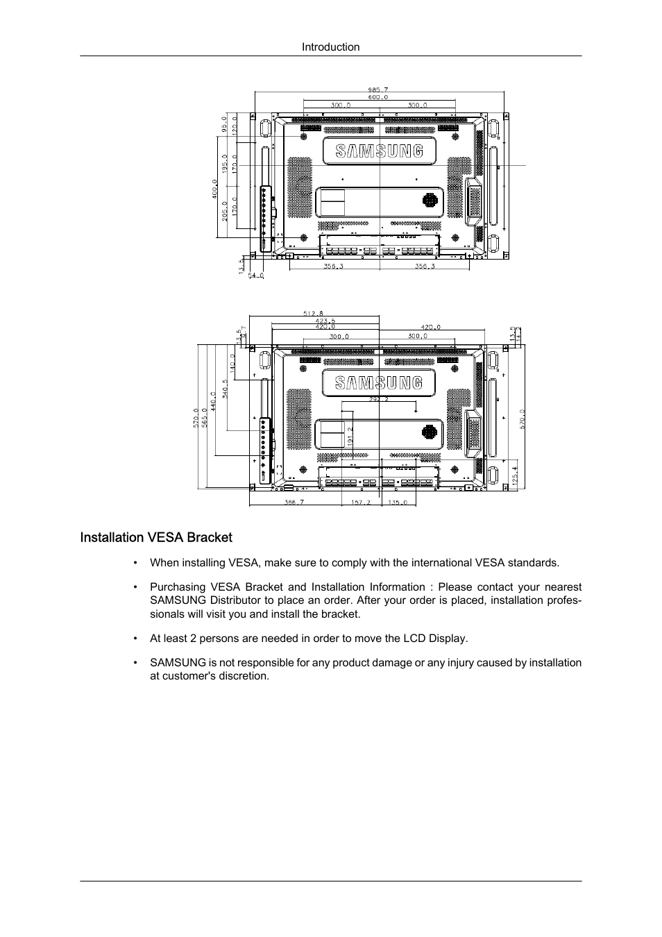 Installation vesa bracket | Samsung 460UTN User Manual | Page 21 / 116