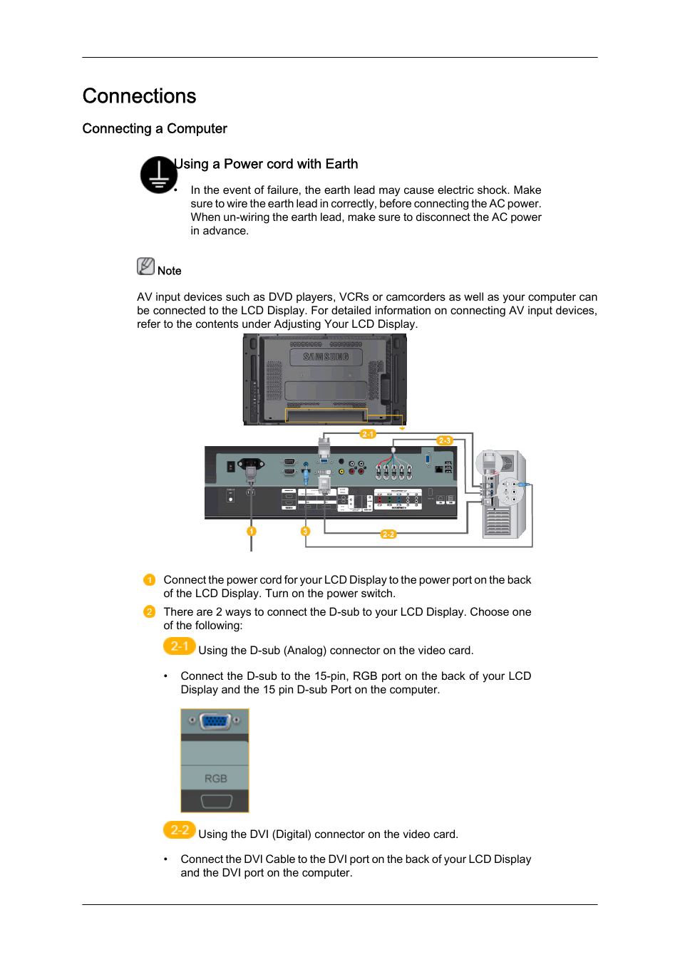 Connections, Connecting a computer | Samsung 460UTN User Manual | Page 27 / 116