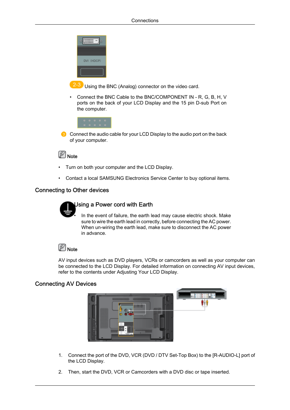 Connecting to other devices, Connecting av devices | Samsung 460UTN User Manual | Page 28 / 116