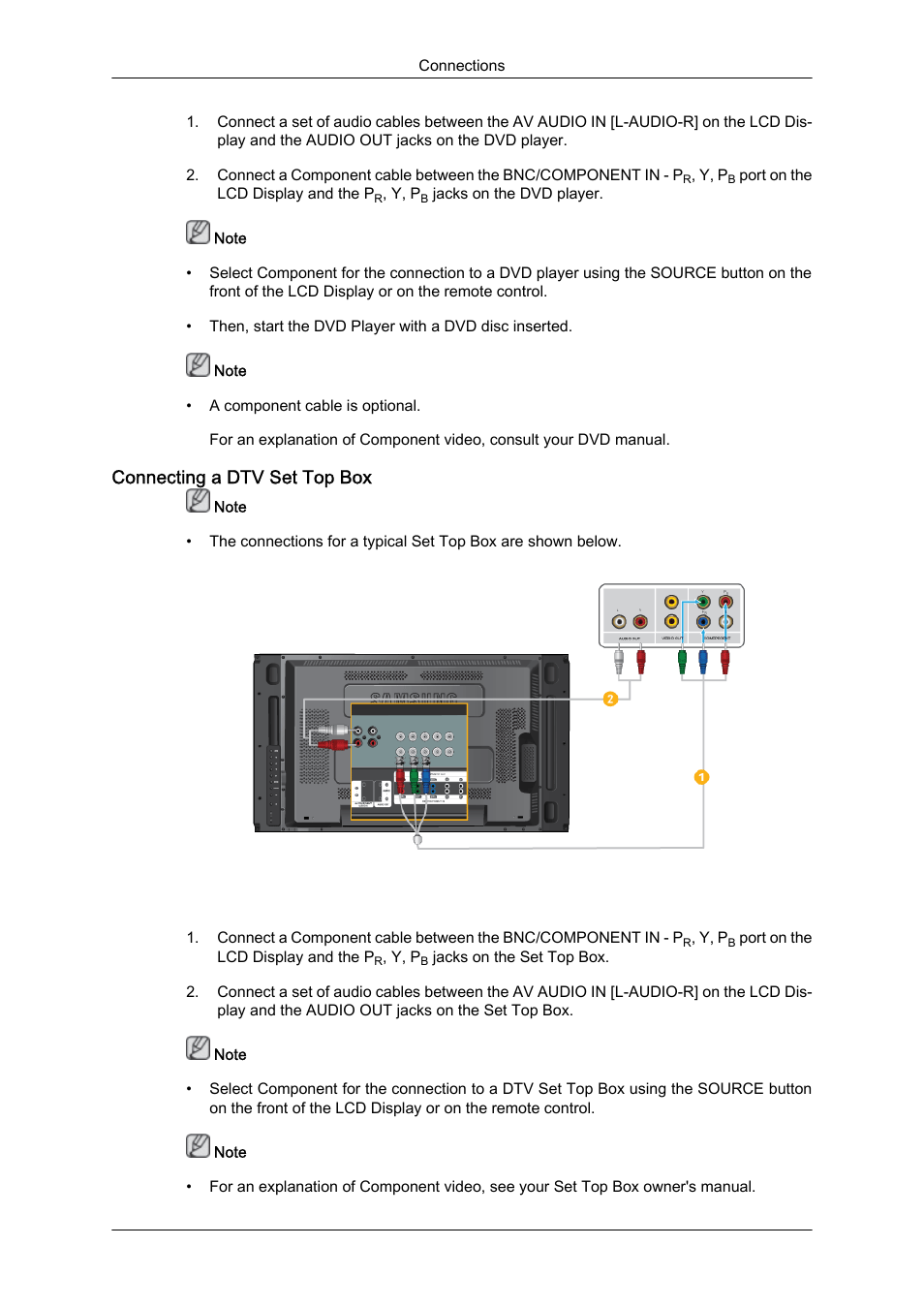 Connecting a dtv set top box | Samsung 460UTN User Manual | Page 30 / 116