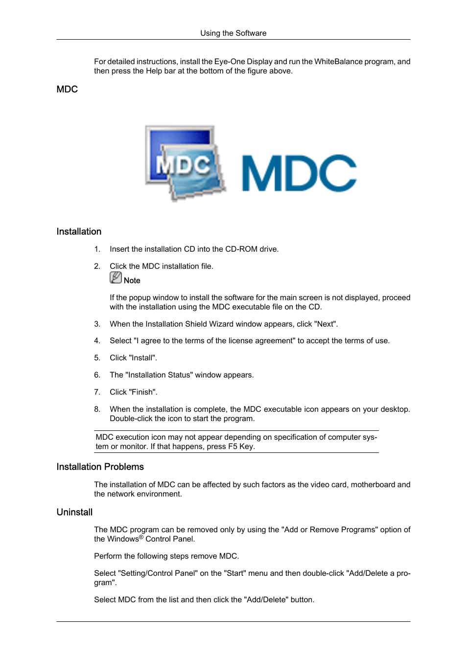 Installation, Installation problems, Uninstall | Samsung 460UTN User Manual | Page 43 / 116