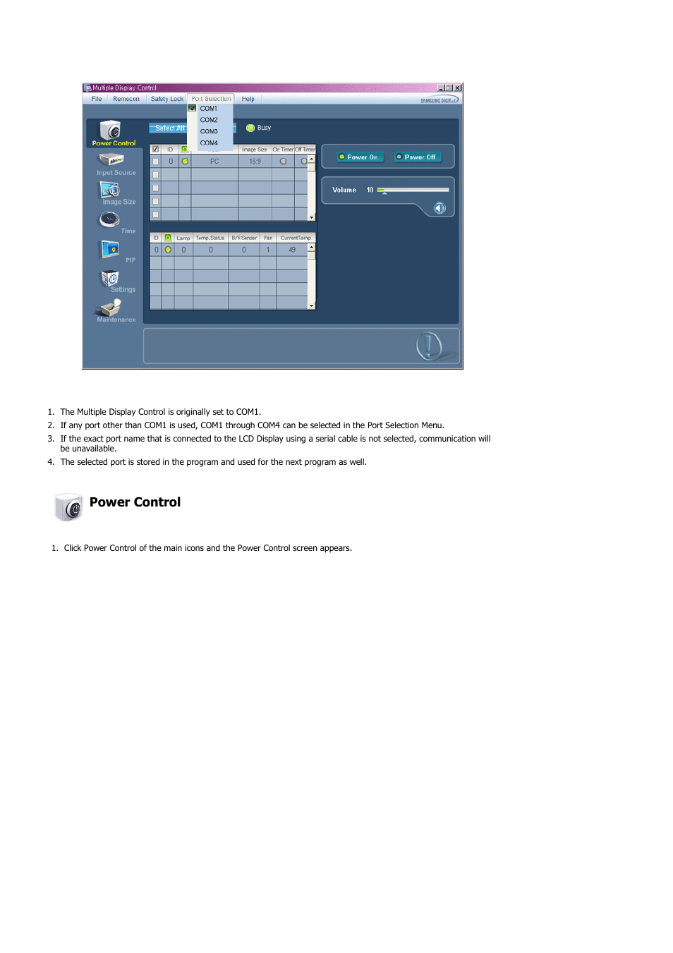 Power control | Samsung 460UTN User Manual | Page 47 / 116