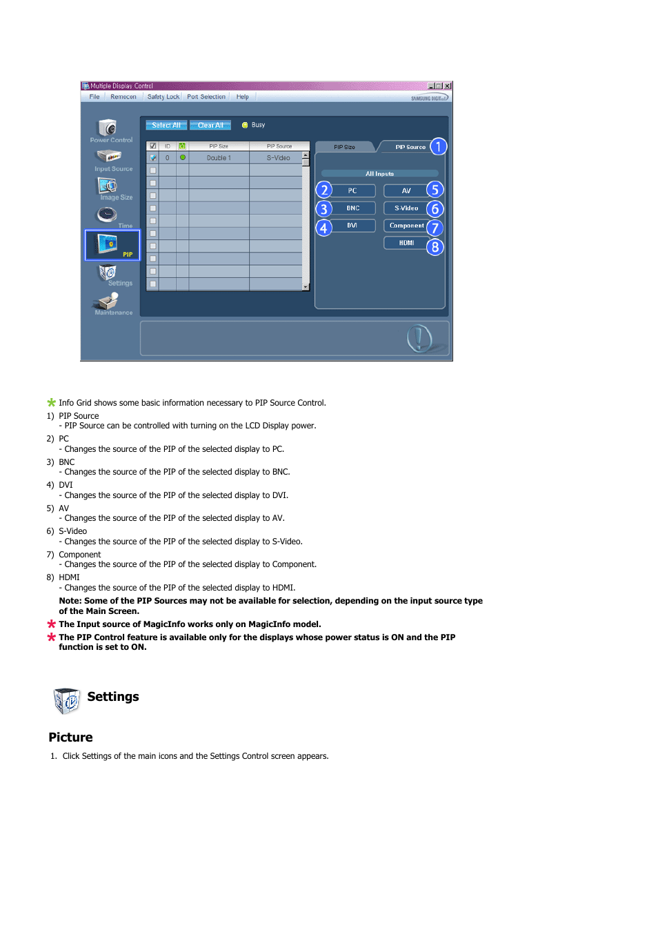 Settings picture | Samsung 460UTN User Manual | Page 55 / 116
