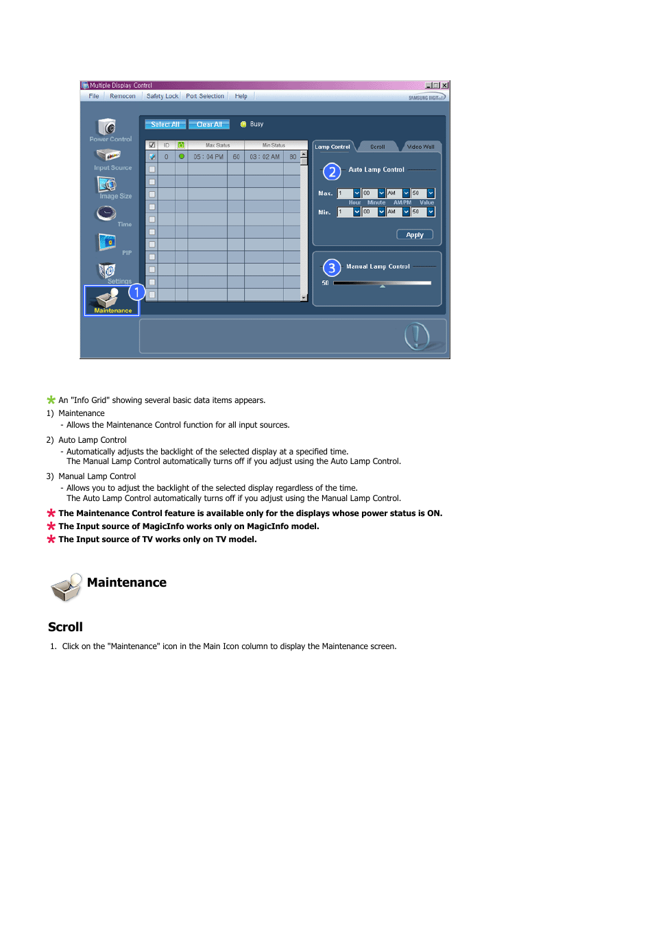 Maintenance scroll | Samsung 460UTN User Manual | Page 60 / 116