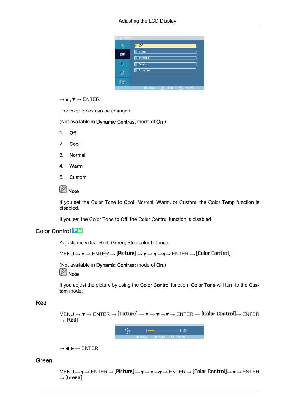 Color control, Green | Samsung 460UTN User Manual | Page 68 / 116