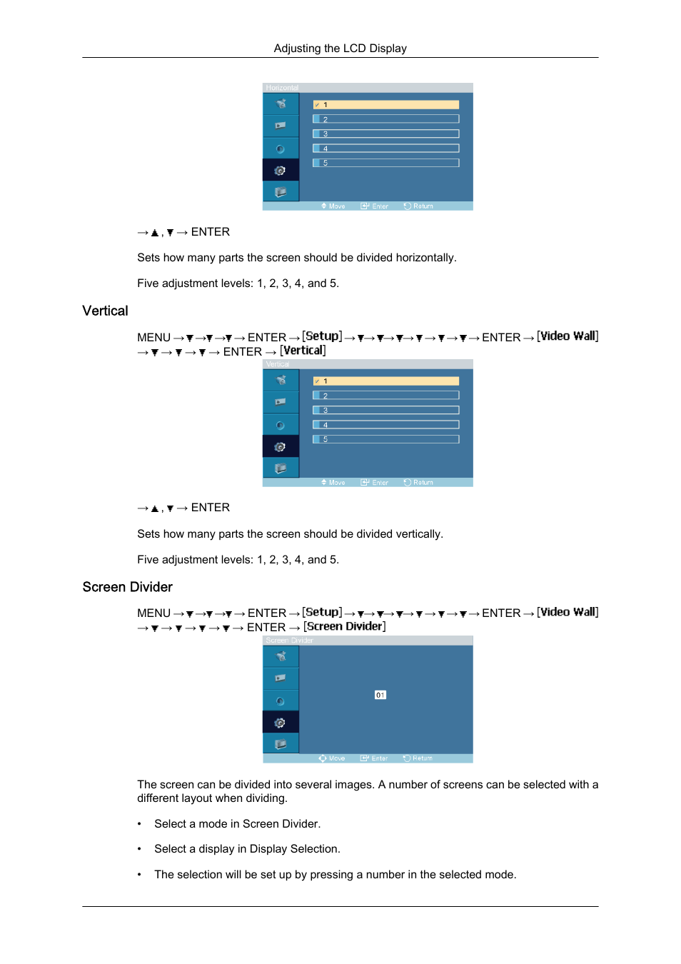 Vertical, Screen divider | Samsung 460UTN User Manual | Page 86 / 116