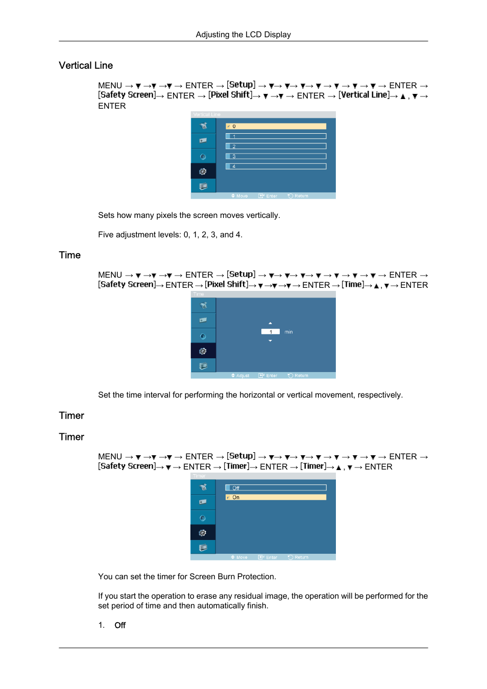 Vertical line, Time, Timer | Samsung 460UTN User Manual | Page 88 / 116