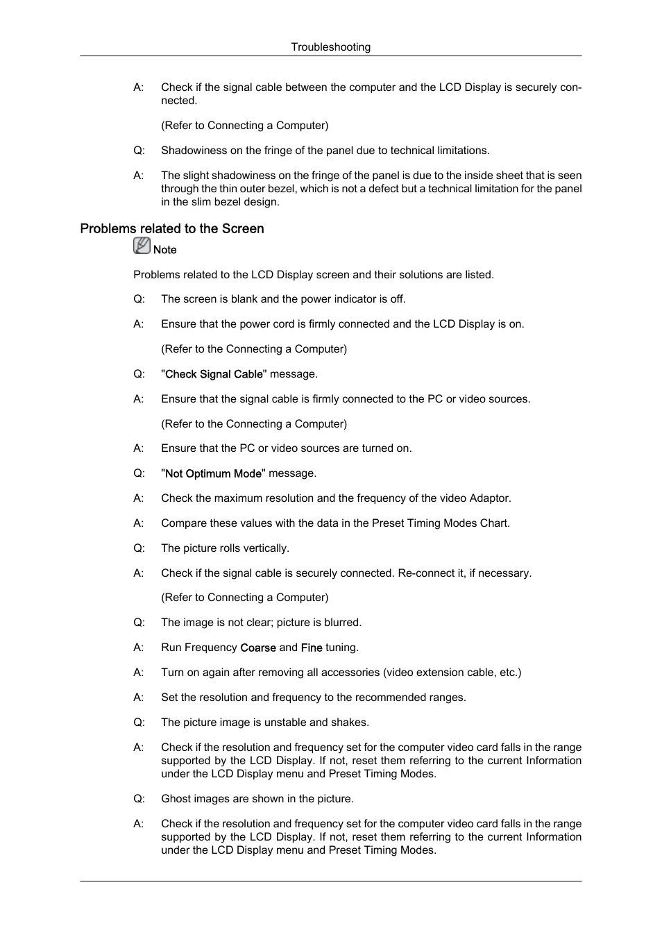 Problems related to the screen | Samsung 460UTN User Manual | Page 99 / 116