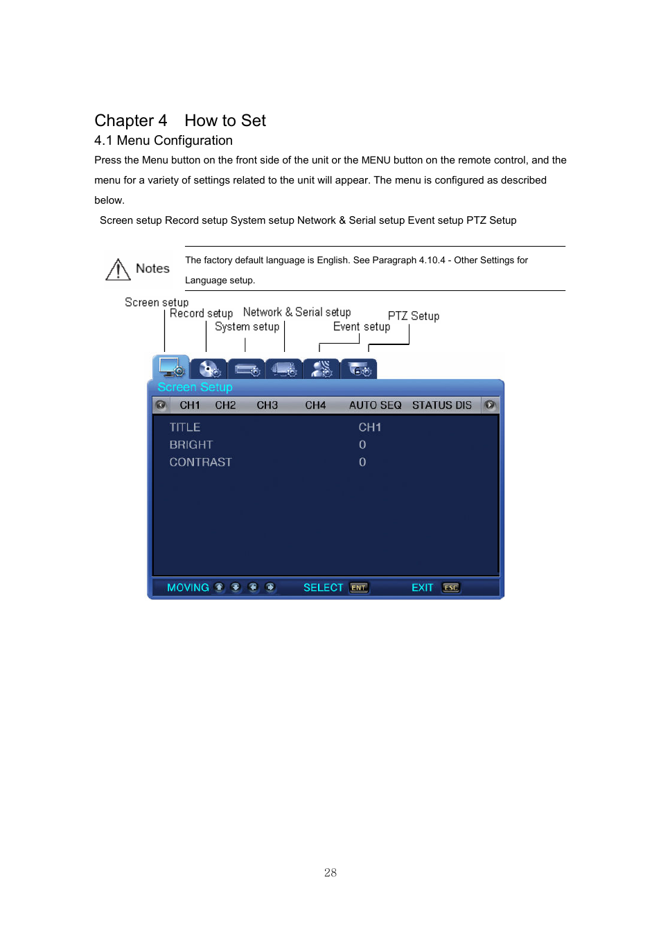 Chapter 4 how to set, 1 menu configuration | Samsung SVR-440 User Manual | Page 28 / 85