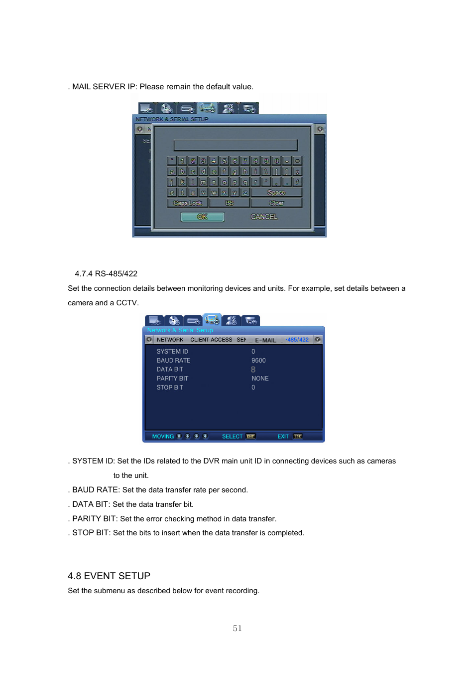 8 event setup | Samsung SVR-440 User Manual | Page 51 / 85