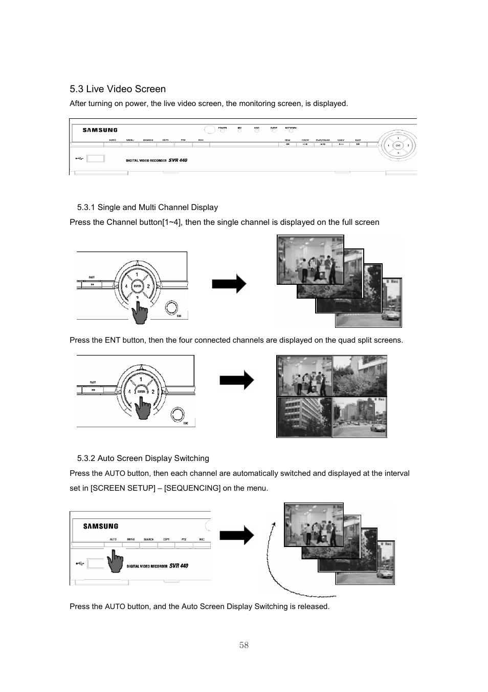 3 live video screen | Samsung SVR-440 User Manual | Page 58 / 85
