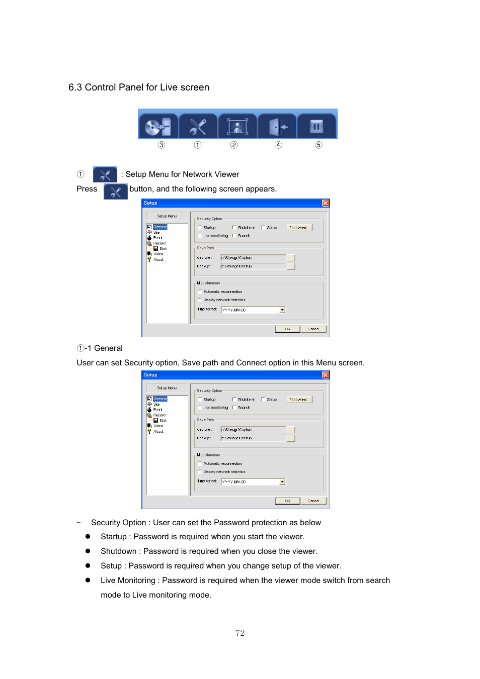 3 control panel for live screen | Samsung SVR-440 User Manual | Page 72 / 85