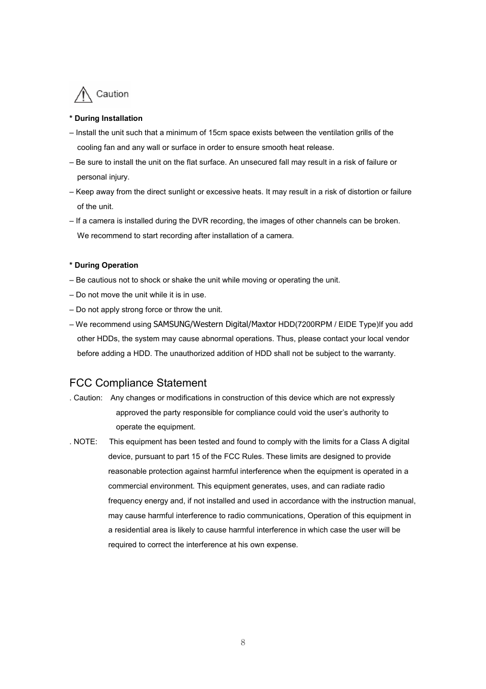 Fcc compliance statement | Samsung SVR-440 User Manual | Page 8 / 85