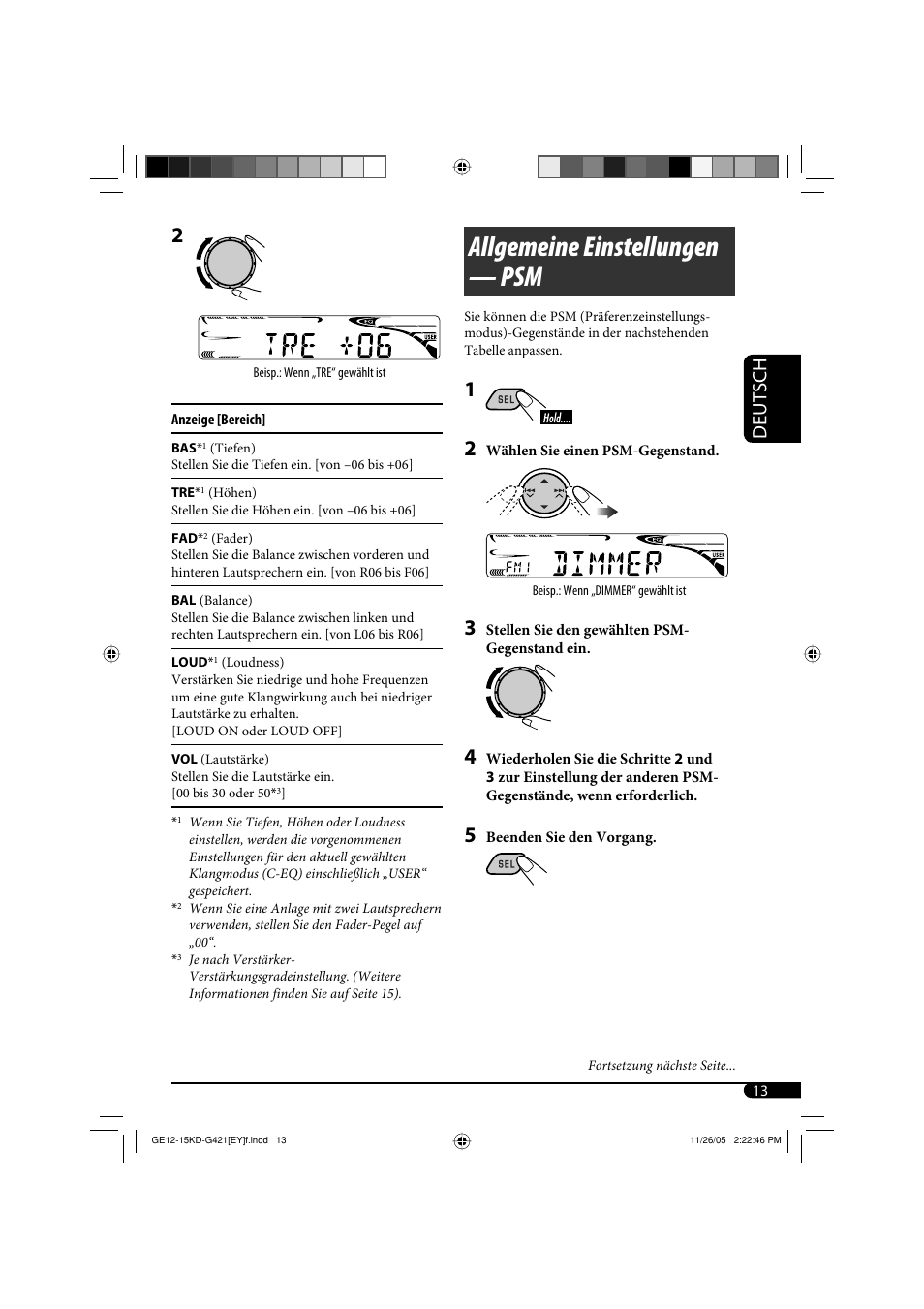 Allgemeine einstellungen — psm, Deutsch | JVC KD-G421 User Manual | Page 39 / 80