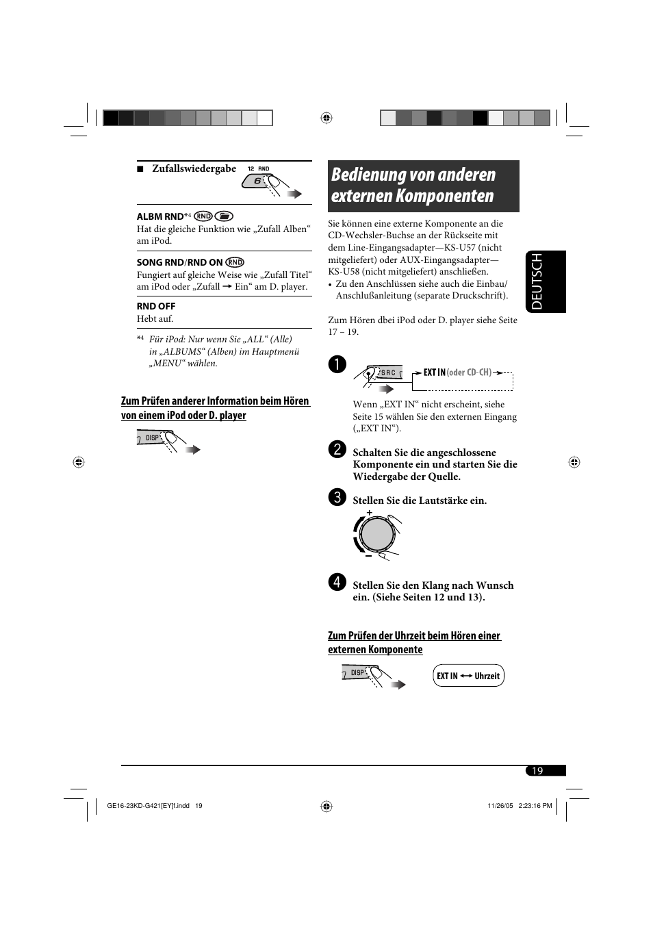 Bedienung von anderen externen komponenten, Deutsch | JVC KD-G421 User Manual | Page 45 / 80