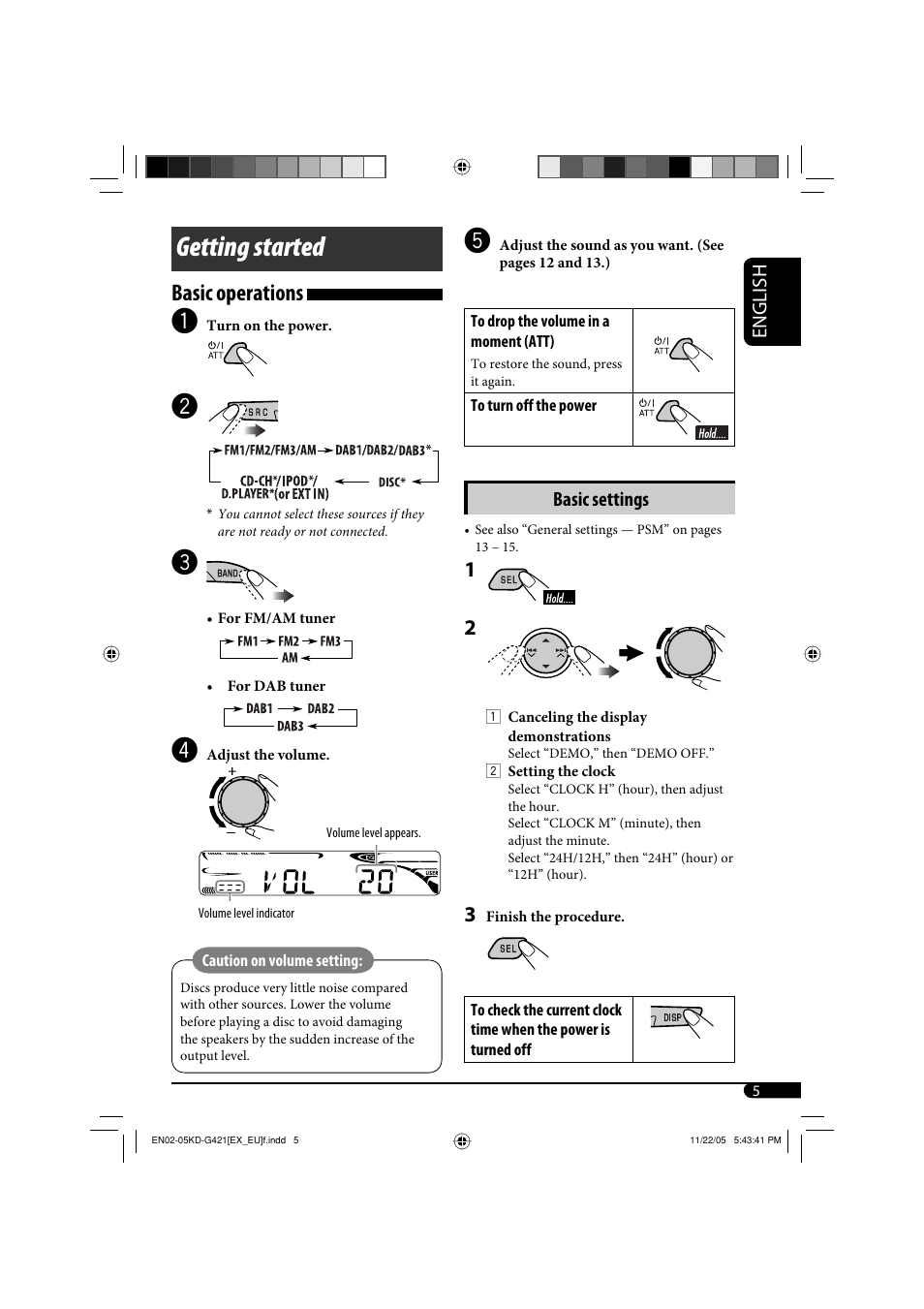 Getting started, Basic operations | JVC KD-G421 User Manual | Page 5 / 80