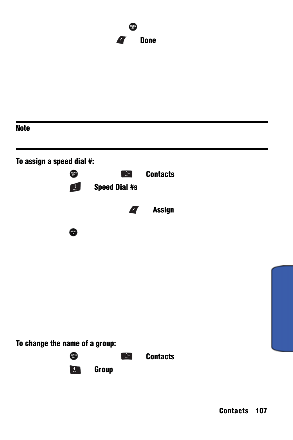 Speed dial #s, Group, Contact s 7 | Samsung SPH-m50 User Manual | Page 113 / 147