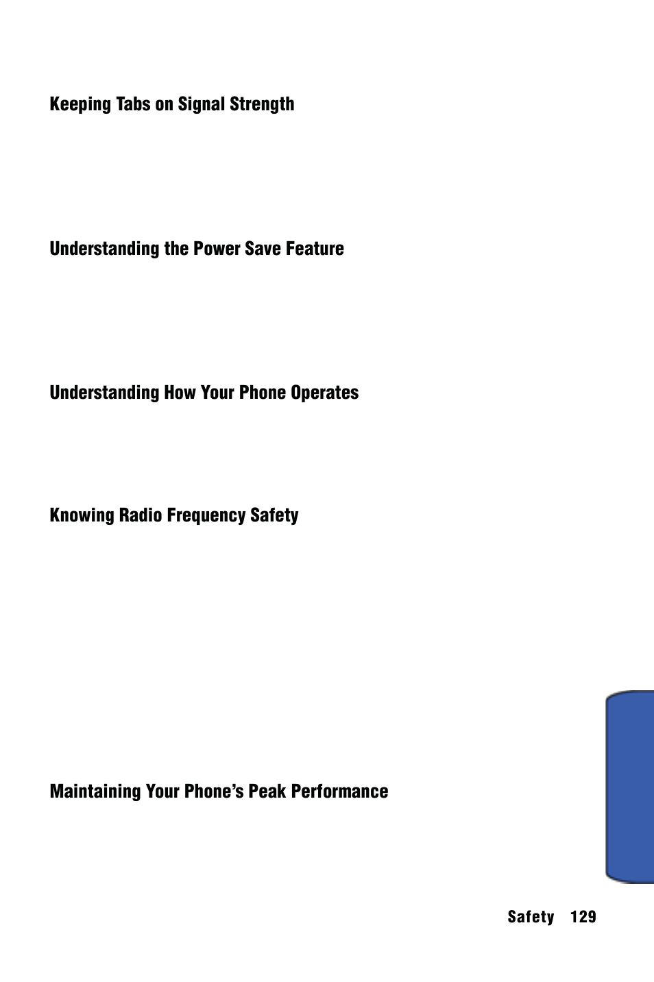 Safety, Getting the most out of your reception | Samsung SPH-m50 User Manual | Page 135 / 147