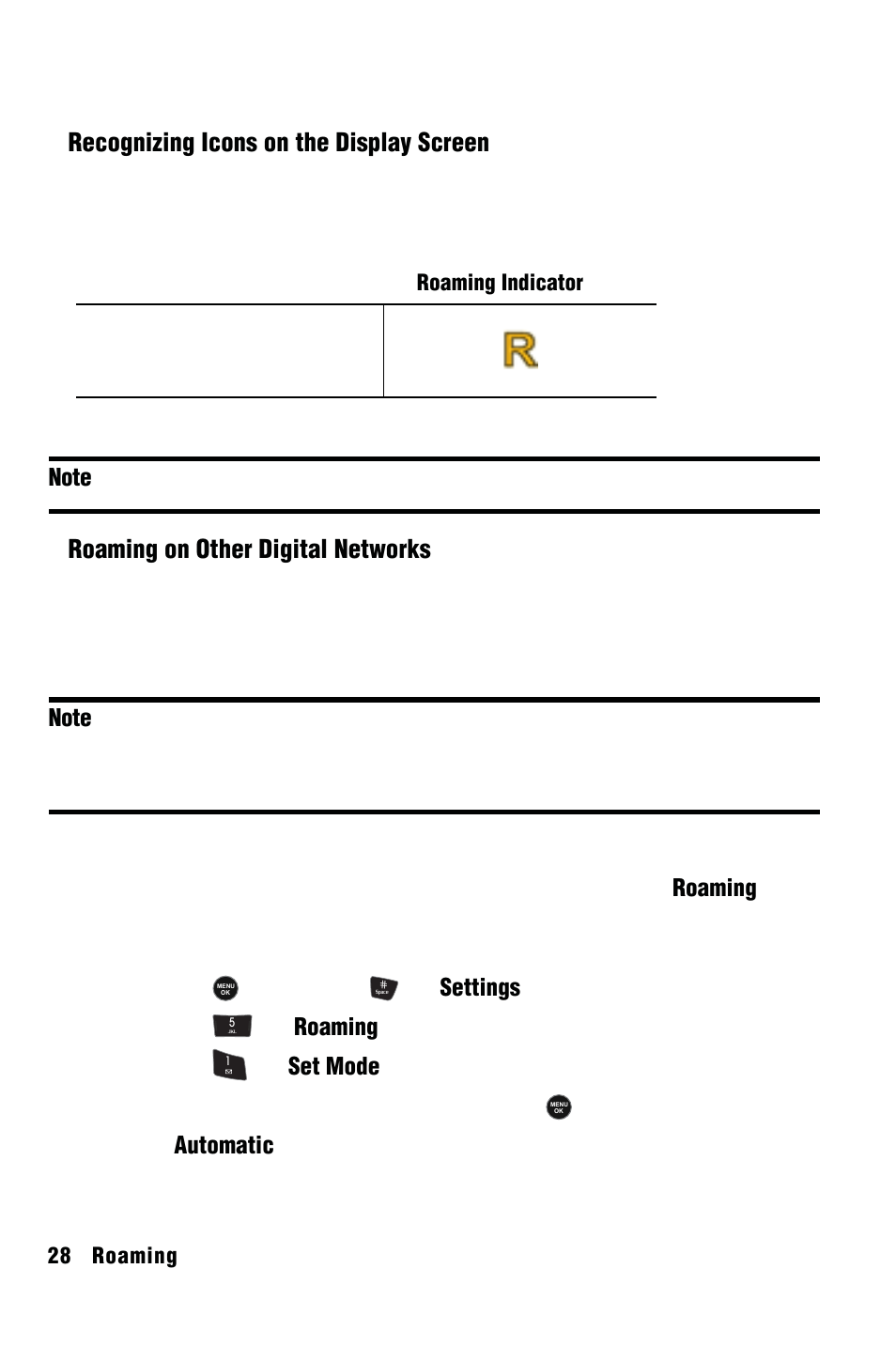 Roaming, Understanding roaming, Setting your roaming mode | Other digital networks | Samsung SPH-m50 User Manual | Page 34 / 147
