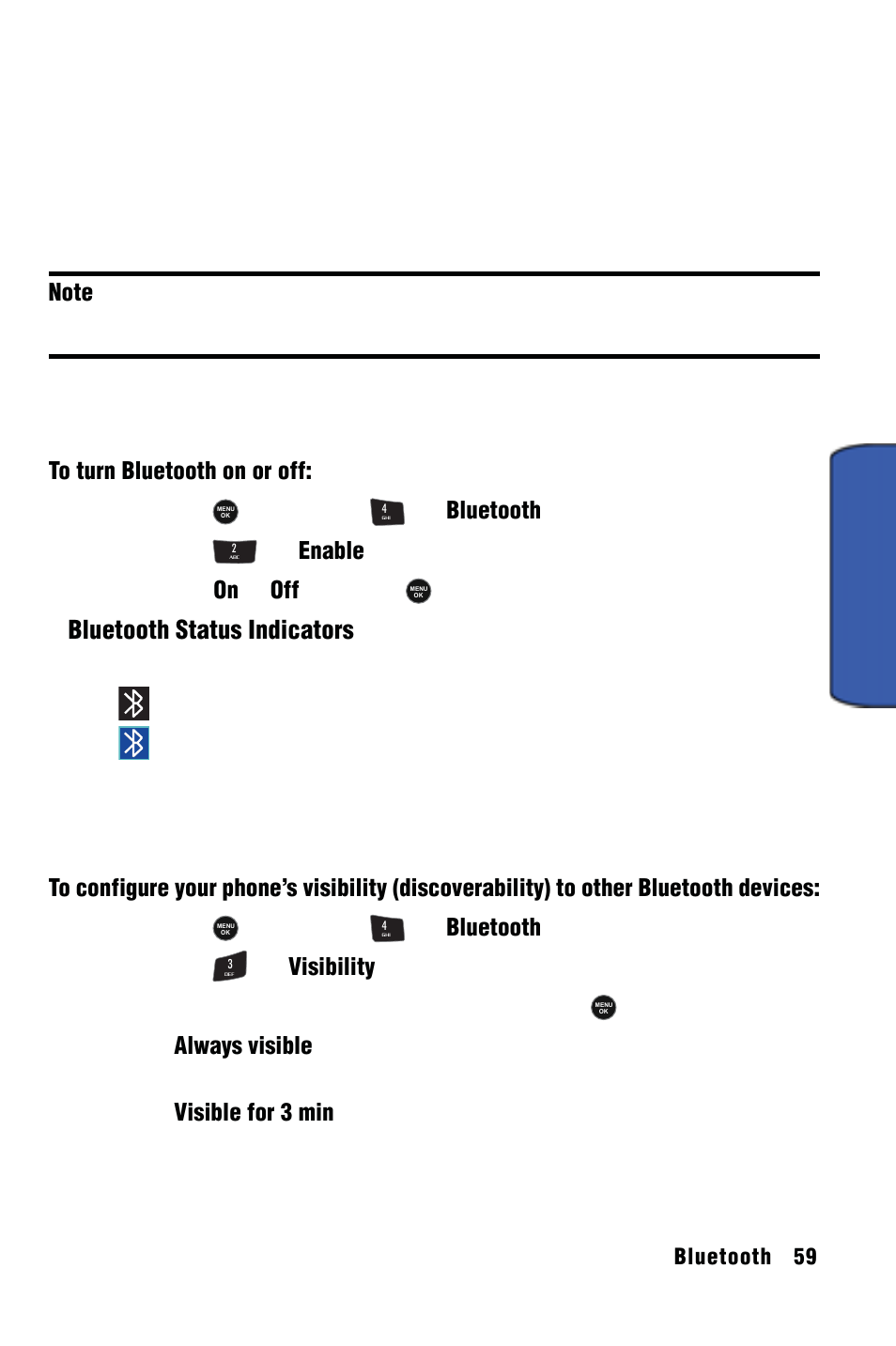 Bluetooth, Enable, Visibility | Blu etoot h | Samsung SPH-m50 User Manual | Page 65 / 147