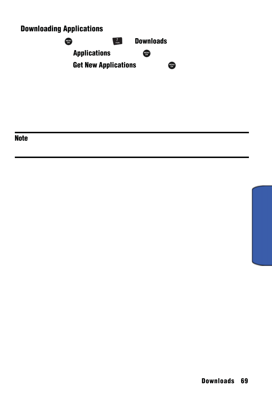 Applications, Downloads, Downloading applications | Samsung SPH-m50 User Manual | Page 75 / 147